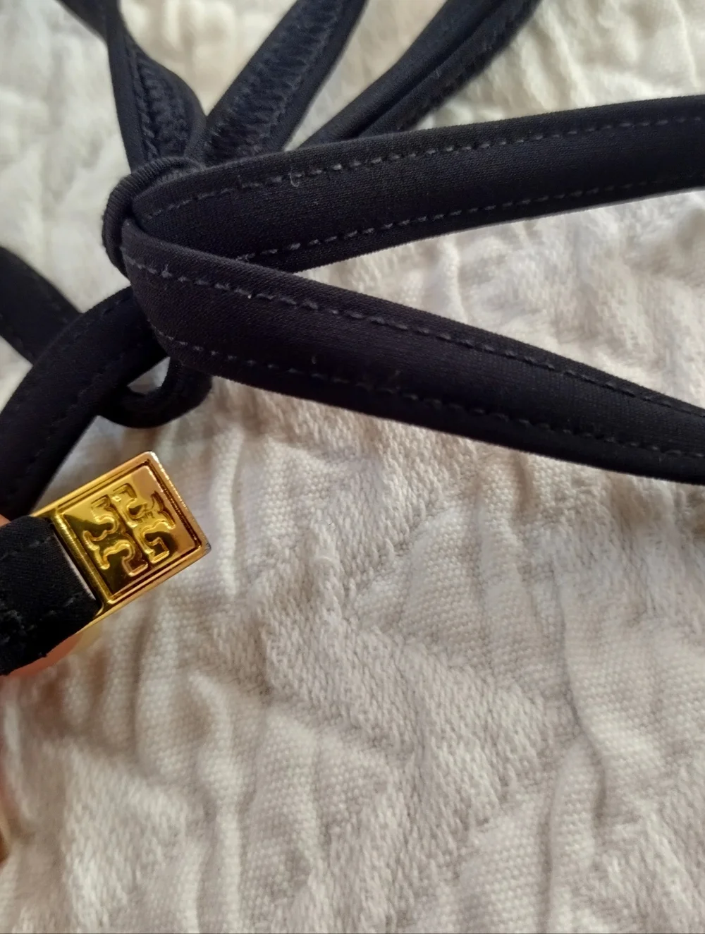 Tory Burch Solid Black Halter Neck Open Back Deep One Piece Swimsuit Sz L